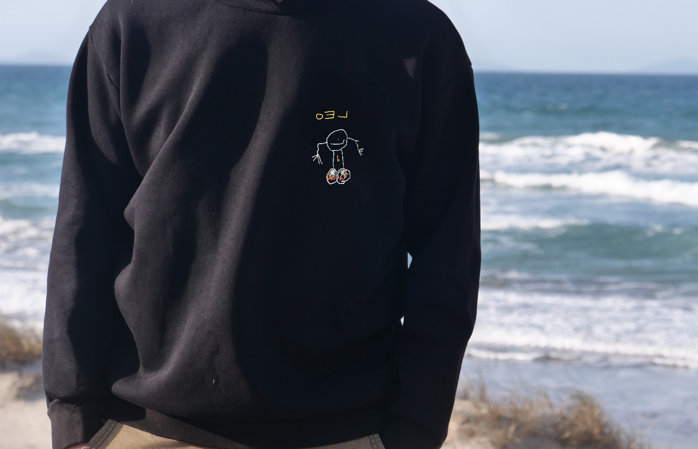 Herren Hoodie bestickt mit Kinderzeichnung