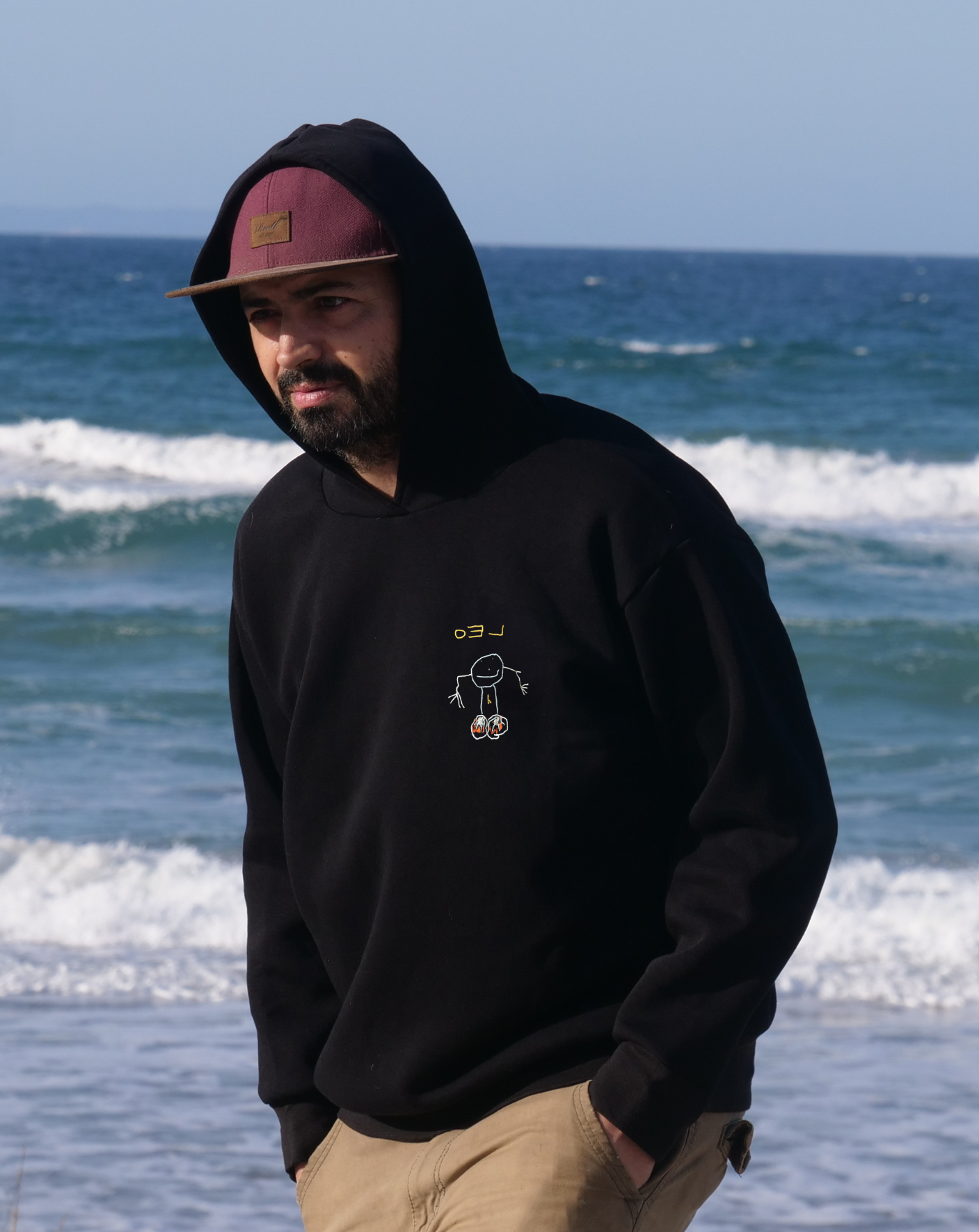 Herren Hoodie bestickt mit Kinderzeichnung