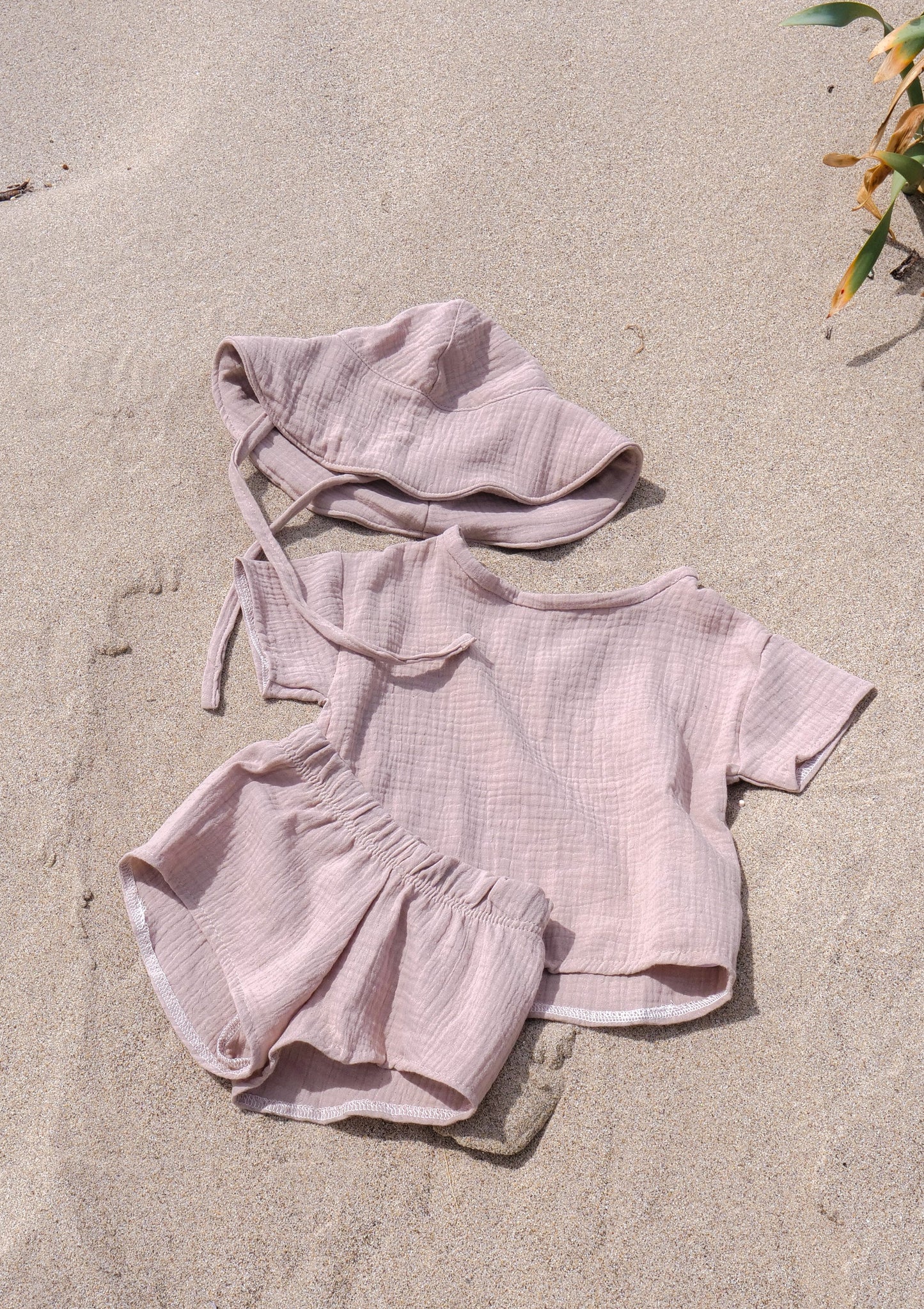 Musselin Sommer Set - Oversized Shirt, Shorts & Sonnenhut bis Gr. 134