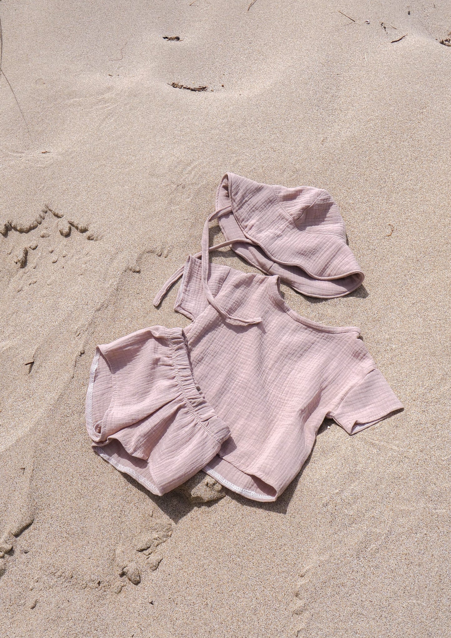 Musselin Sommer Set - Oversized Shirt, Shorts & Sonnenhut bis Gr. 134
