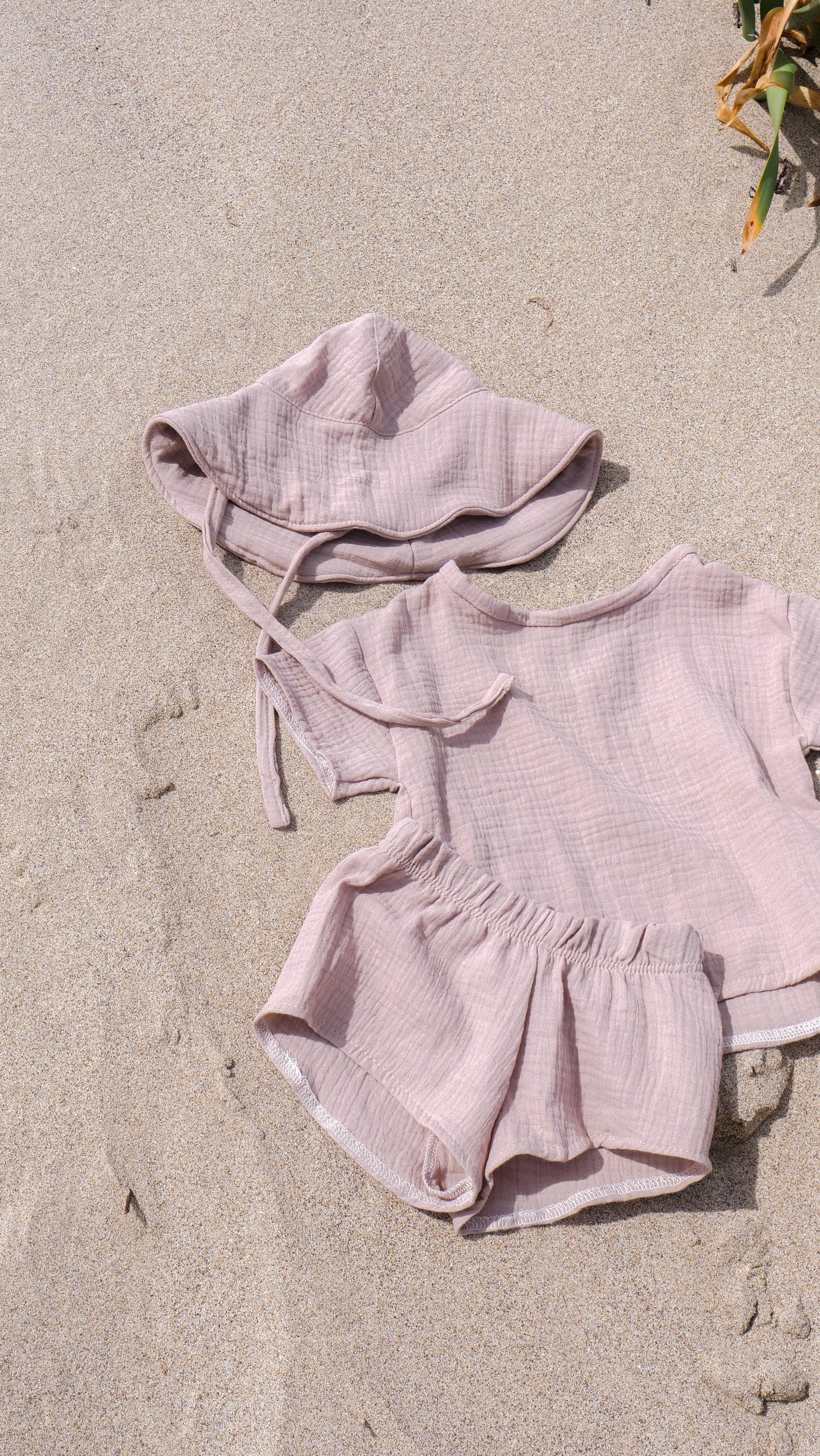 Musselin Sommer Set - Oversized Shirt, Shorts & Sonnenhut bis Gr. 134