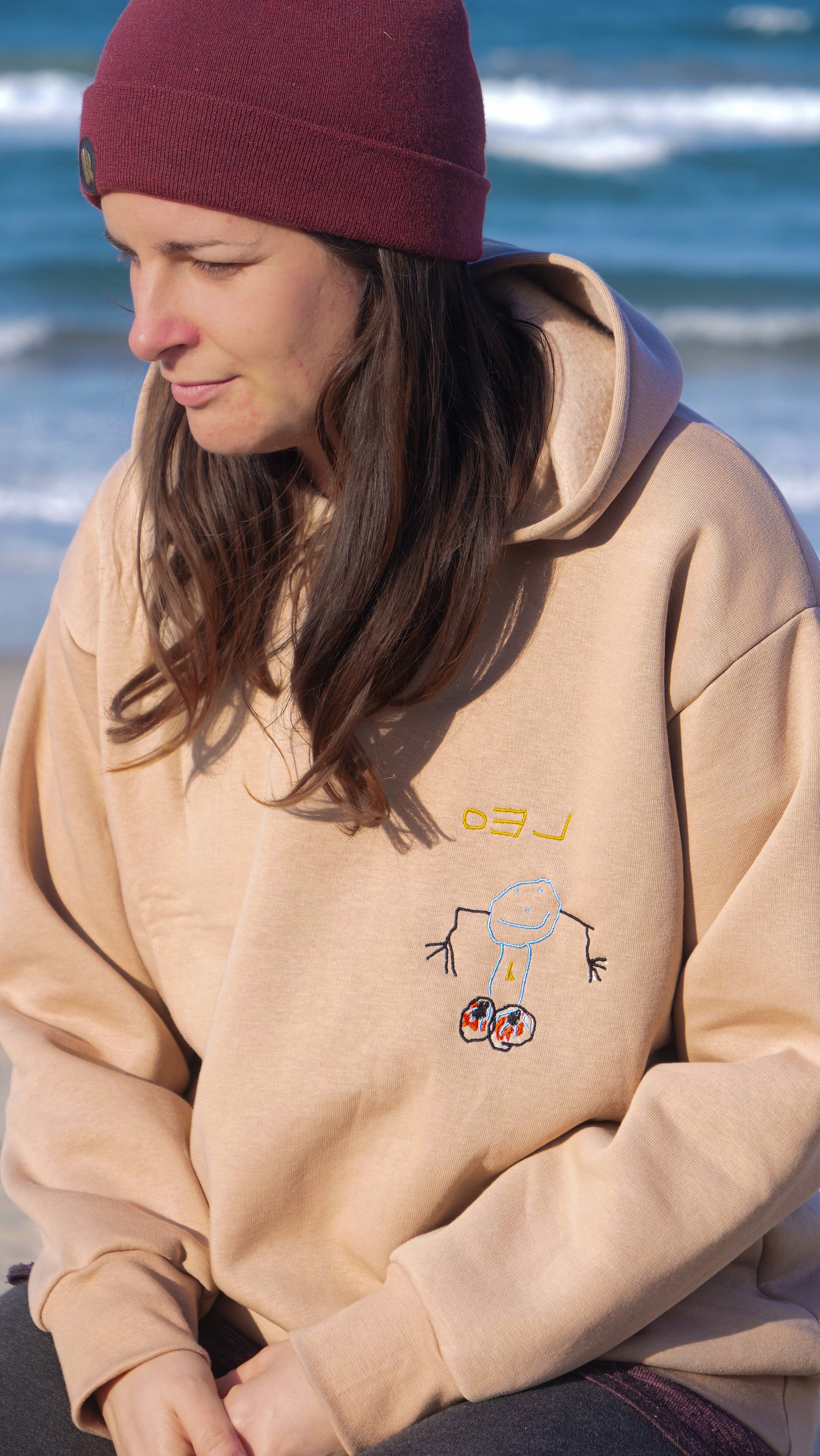 Damen Hoodie bestickt mit Kinderzeichnung