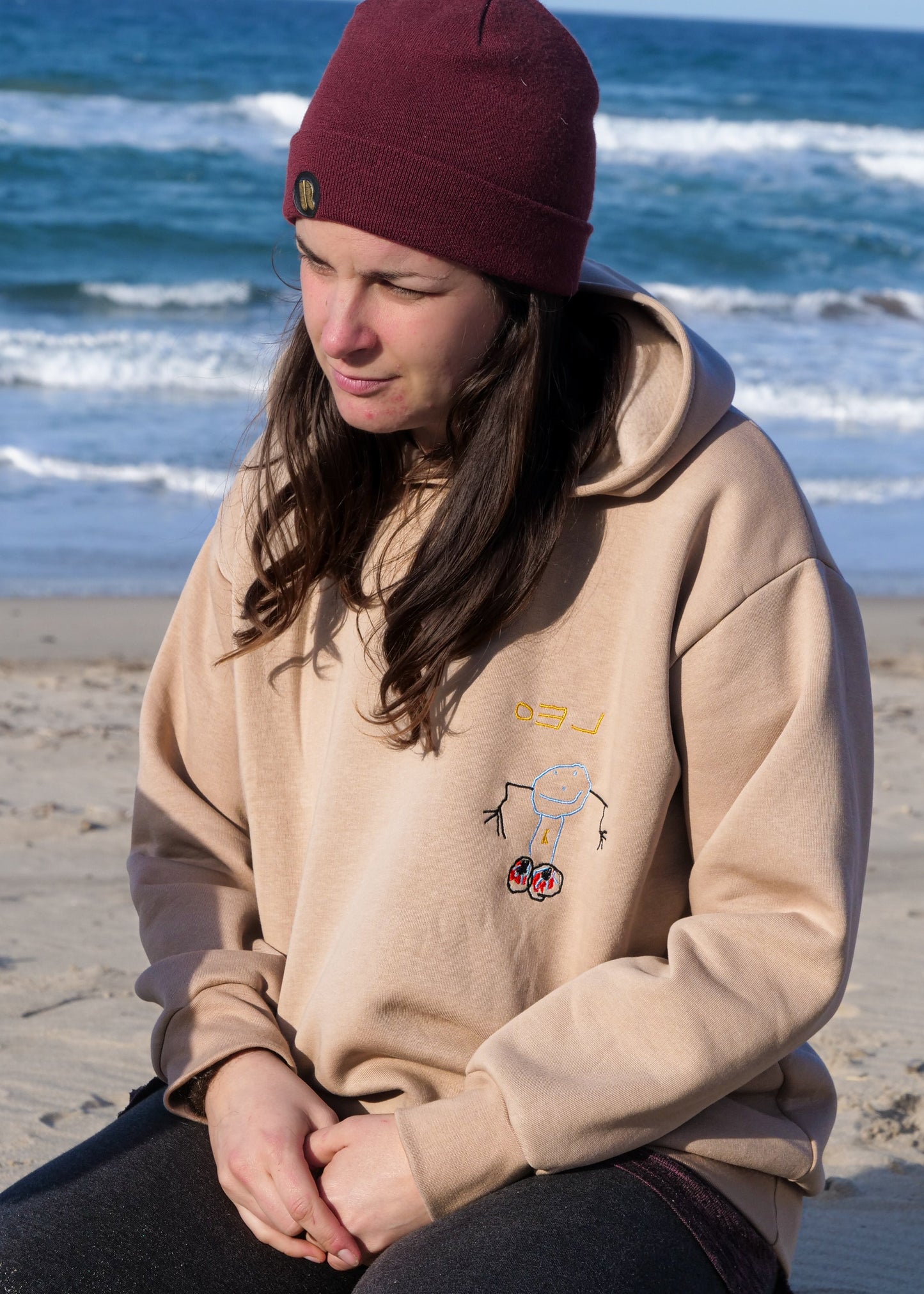 Damen Hoodie bestickt mit Kinderzeichnung