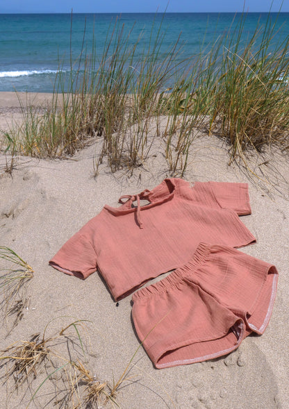 Musselin Sommer Set - Oversized Shirt Crop & Shorts