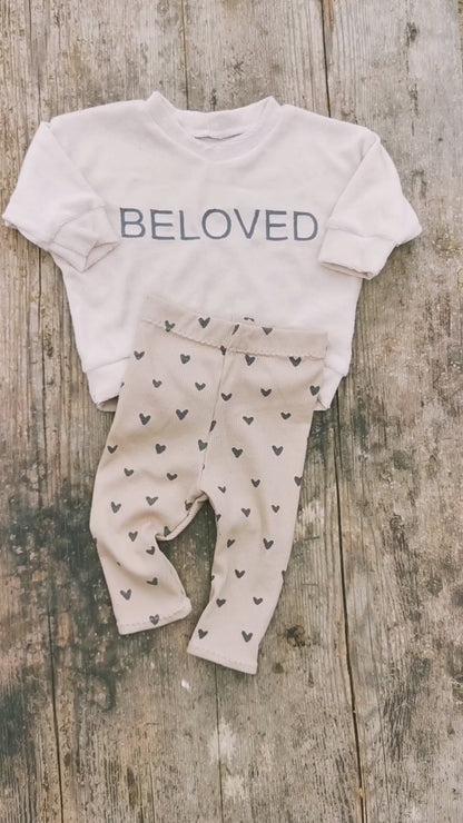 BELOVED Set - Frottee Oversized Pullover & Leggings mit Herz-Print