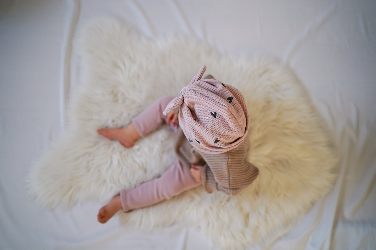 Waffle-Knit Turbanmütze Tulip mit Herz-Stickerei