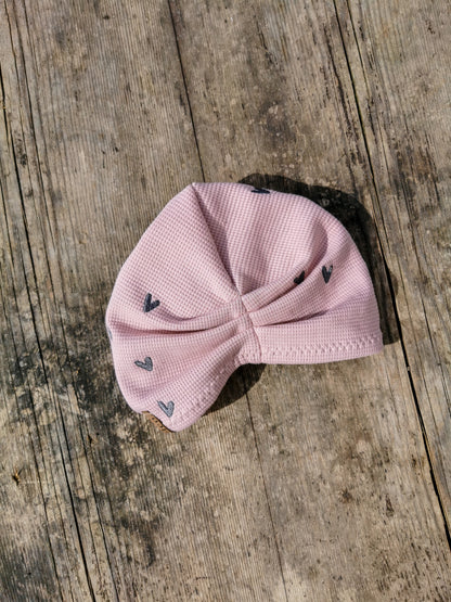 Waffle-Knit Turbanmütze Tulip mit Herz-Stickerei
