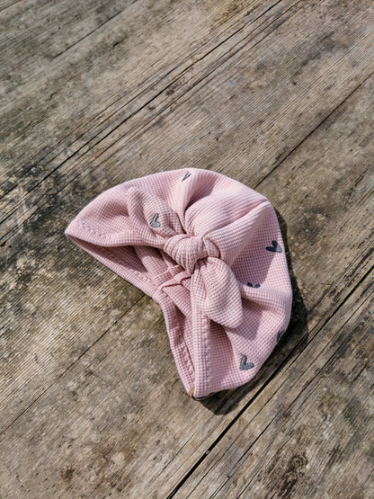 Waffle-Knit Turbanmütze Tulip mit Herz-Stickerei