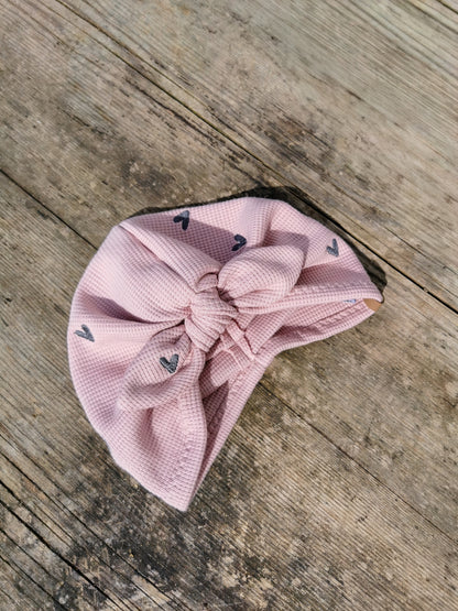 Waffle-Knit Turbanmütze Tulip mit Herz-Stickerei
