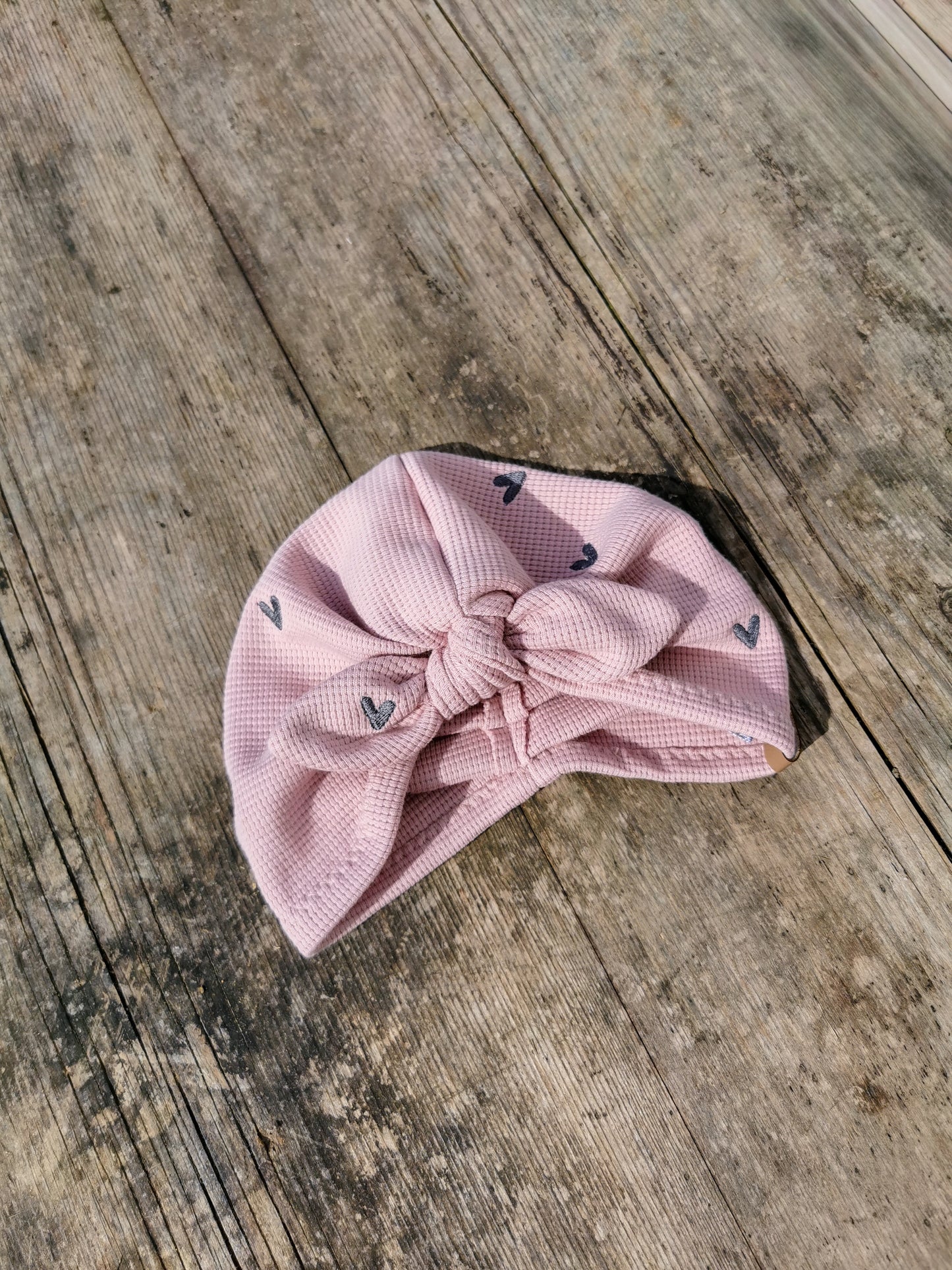 Waffle-Knit Turbanmütze Tulip mit Herz-Stickerei