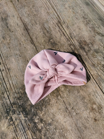 Waffle-Knit Turbanmütze Tulip mit Herz-Stickerei
