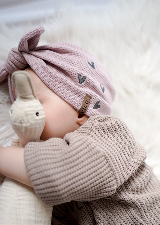 Waffle-Knit Turbanmütze Tulip mit Herz-Stickerei