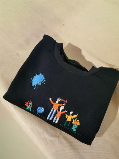 Personalisierter Hoodie für Damen mit Kinderzeichnung bestickt