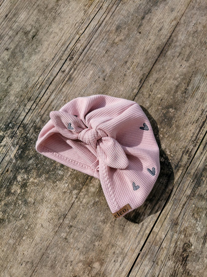 Waffle-Knit Turbanmütze Tulip mit Herz-Stickerei
