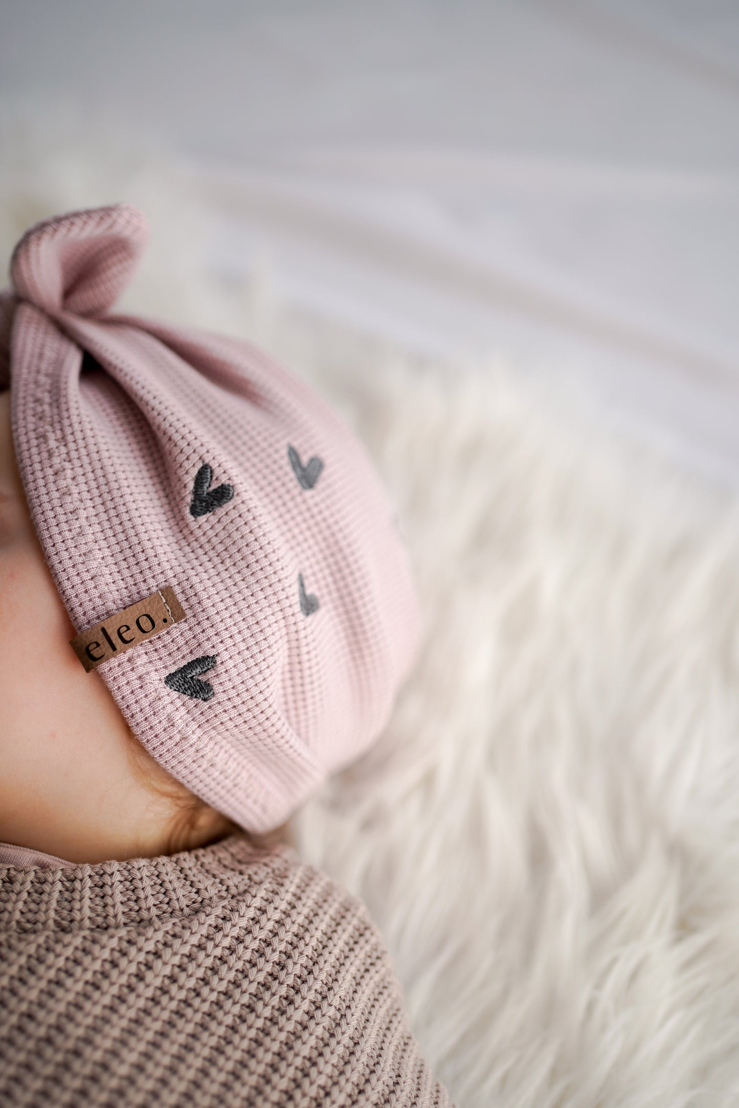 Waffle-Knit Turbanmütze Tulip mit Herz-Stickerei