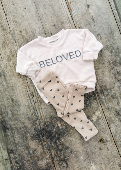 BELOVED Set - Frottee Oversized Pullover & Leggings mit Herz-Print