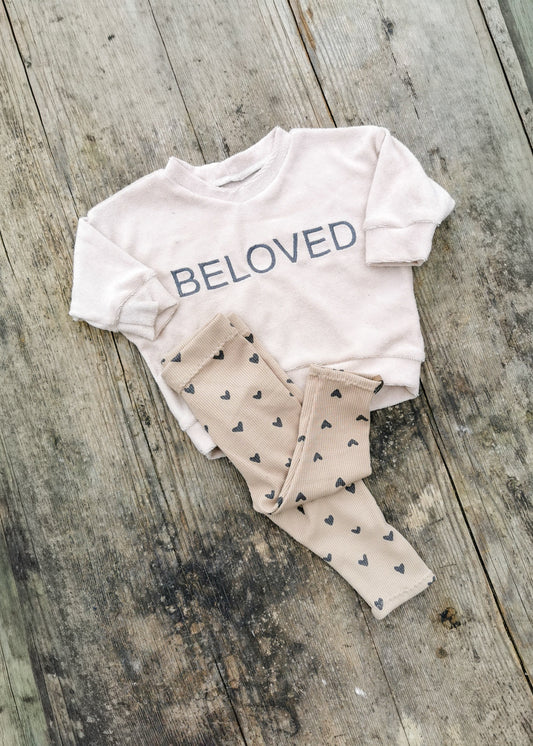 BELOVED Set - Frottee Oversized Pullover & Leggings mit Herz-Print