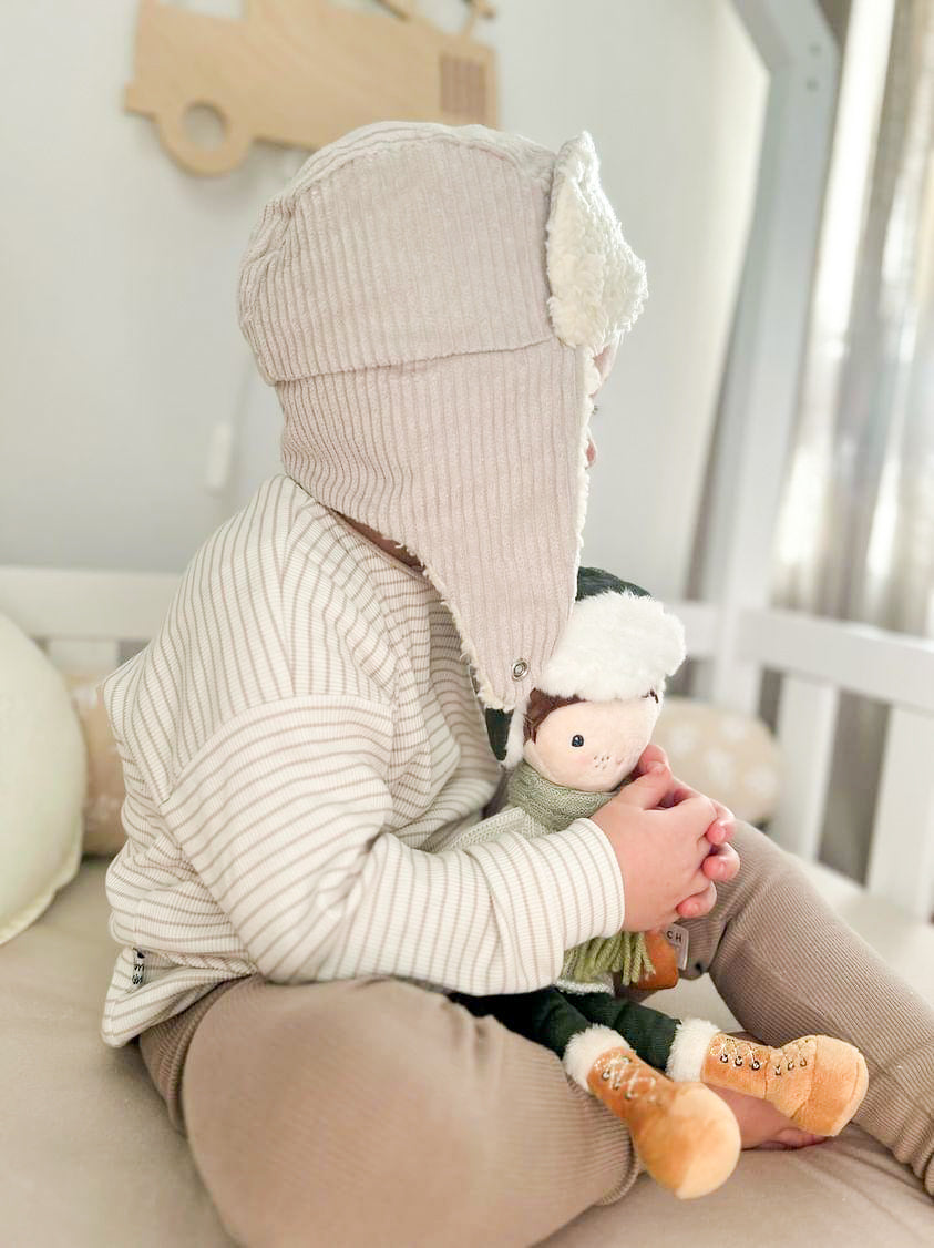 Fliegermütze aus Cord mit Teddyplüsch-Fütterung