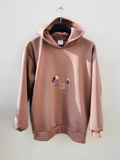 Personalisierter Hoodie für Damen mit Kinderzeichnung bestickt