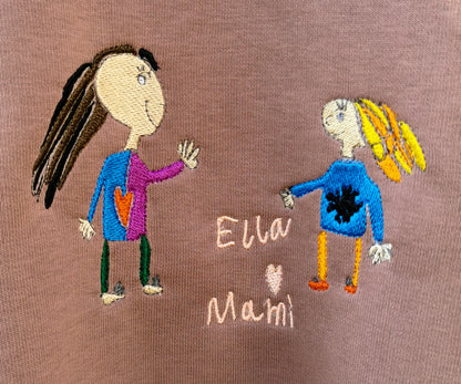 Personalisierter Hoodie für Damen mit Kinderzeichnung bestickt