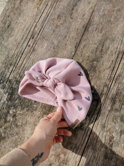 Waffle-Knit Turbanmütze Tulip mit Herz-Stickerei