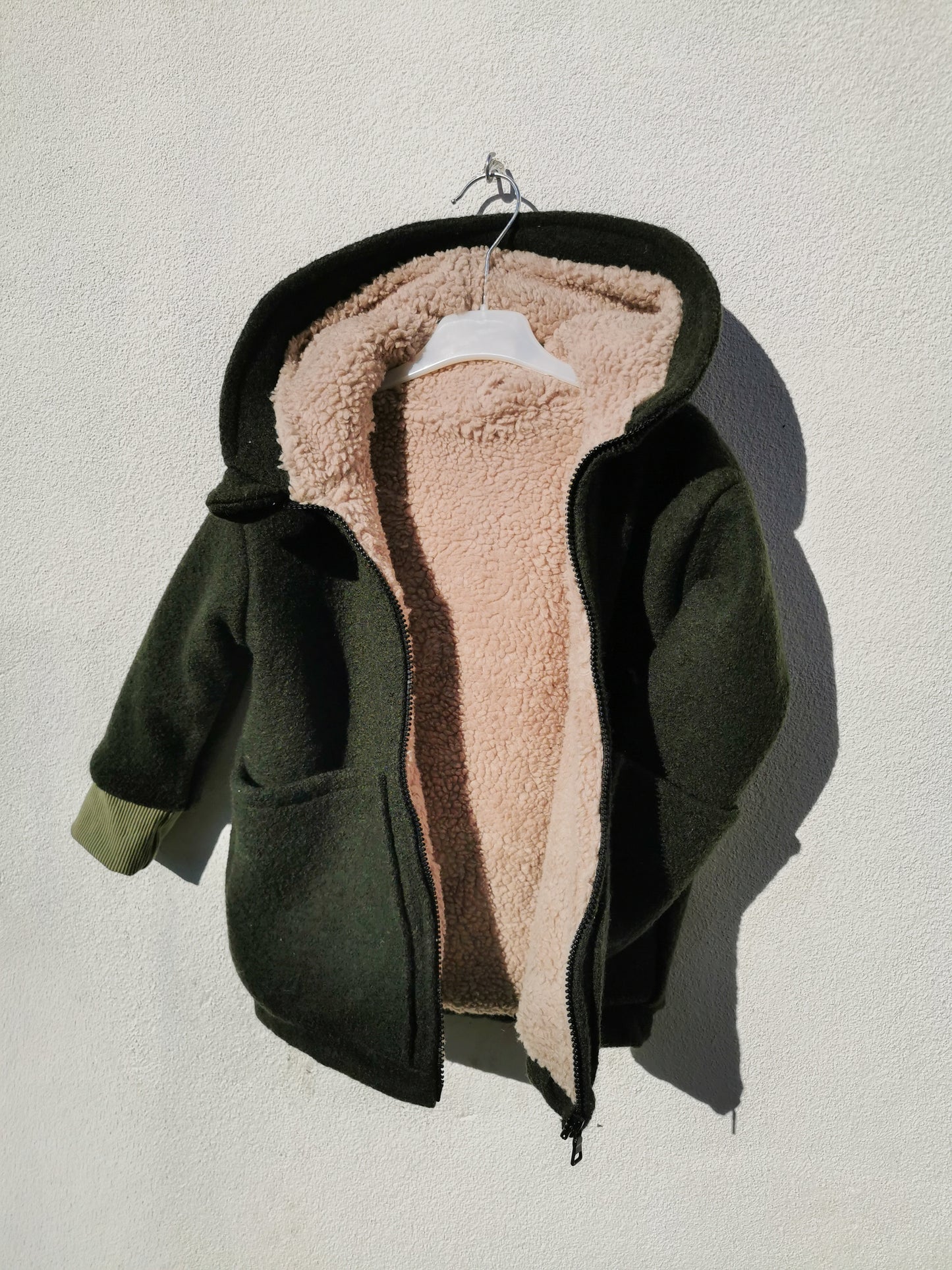 Gefütterte Wollwalk-Jacke mit Teddyplüsch für Kinder