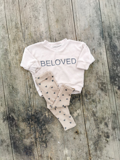 BELOVED Set - Frottee Oversized Pullover & Leggings mit Herz-Print