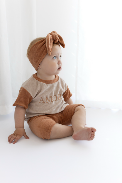 Set Amore Shirt two-tone & Radlerhose aus Frottee