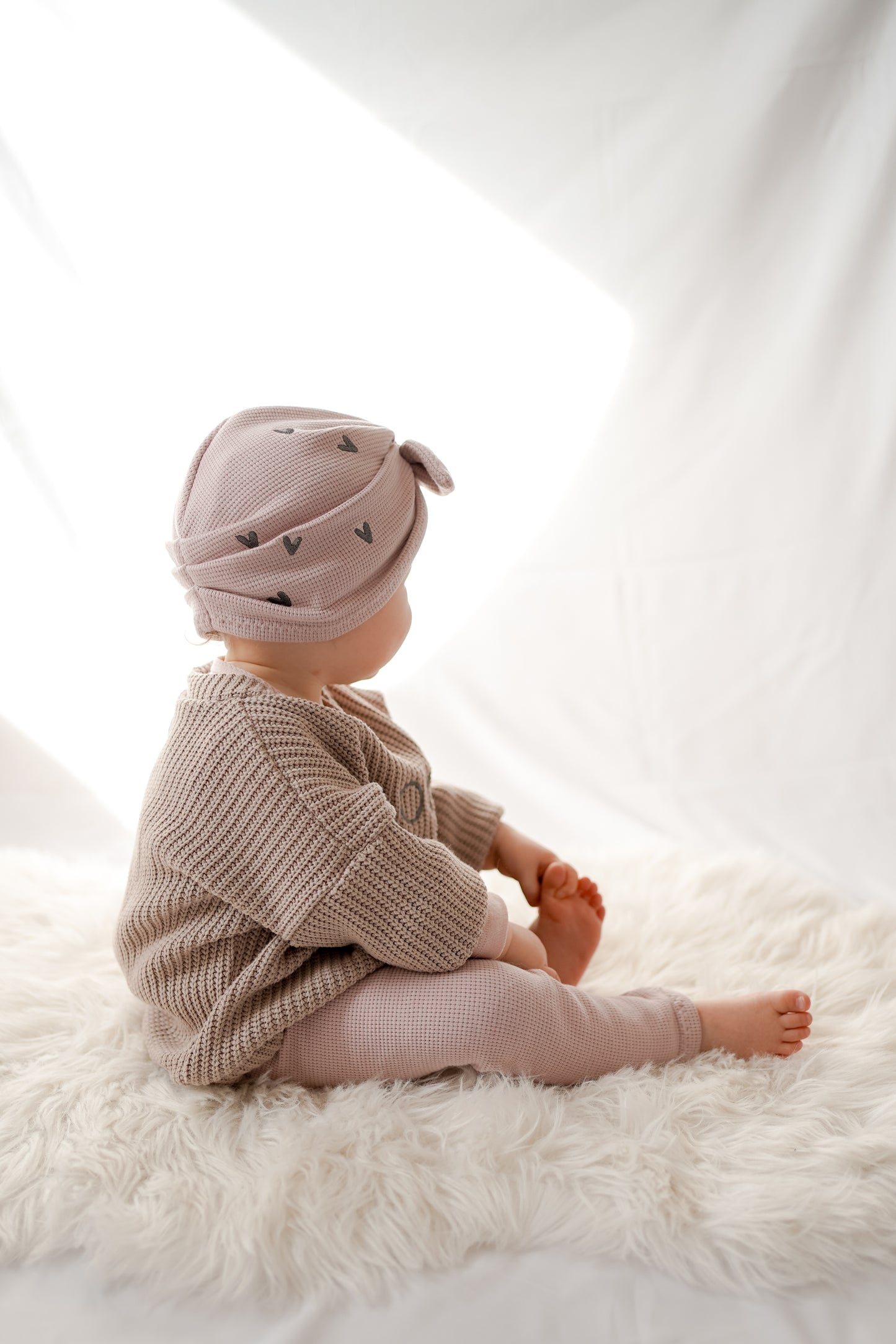 Waffle-Knit Turbanmütze Tulip mit Herz-Stickerei