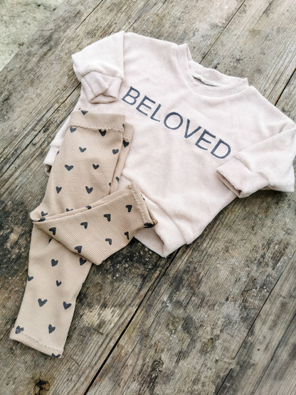 BELOVED Set - Frottee Oversized Pullover & Leggings mit Herz-Print