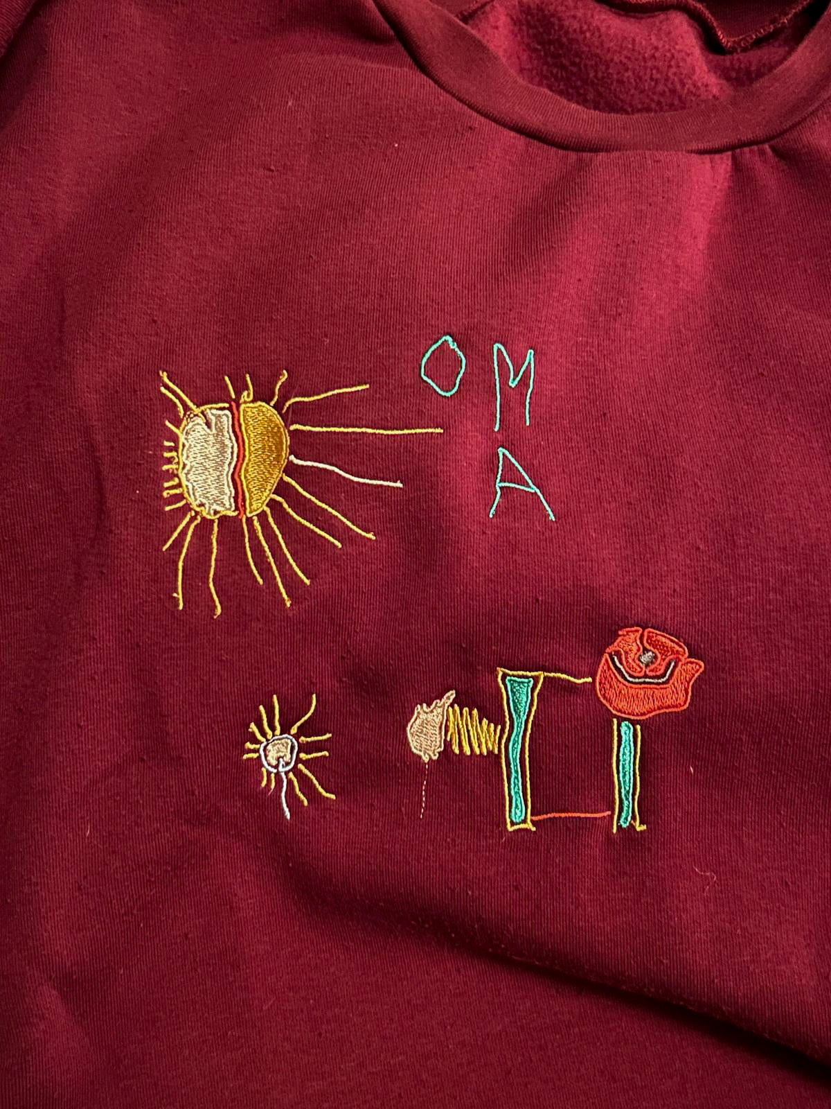 Personalisierter Hoodie für Damen mit Kinderzeichnung bestickt