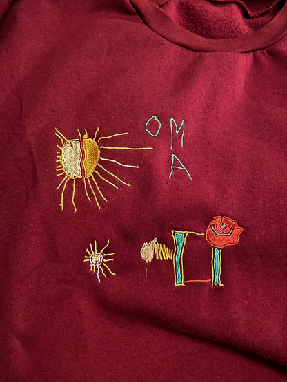 Personalisierter Hoodie für Damen mit Kinderzeichnung bestickt