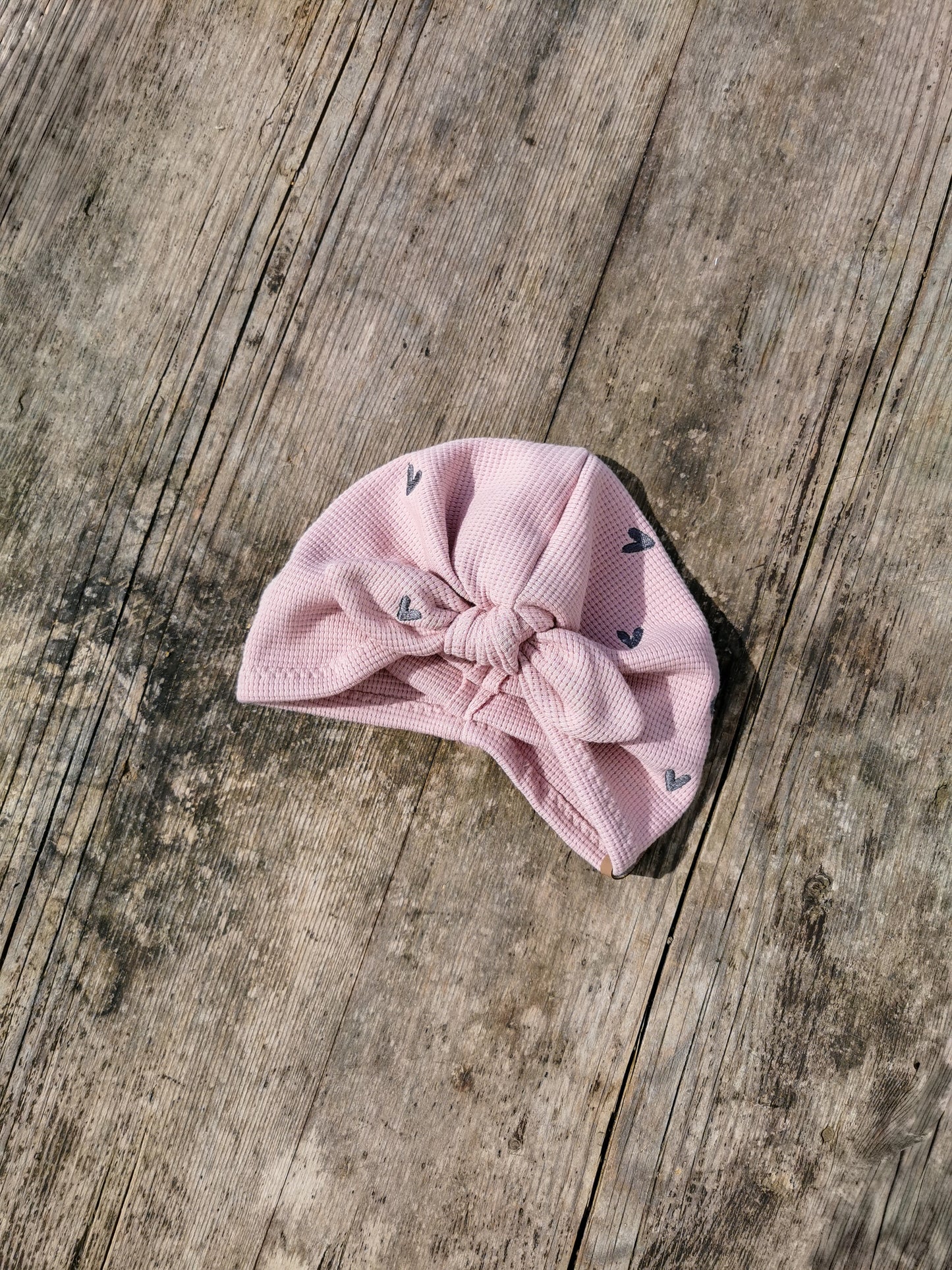 Waffle-Knit Turbanmütze Tulip mit Herz-Stickerei