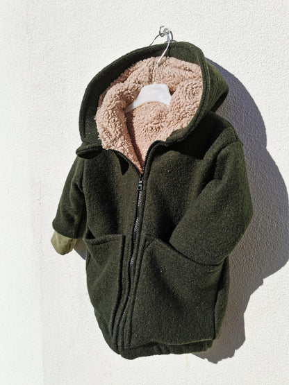 Gefütterte Wollwalk-Jacke mit Teddyplüsch für Kinder